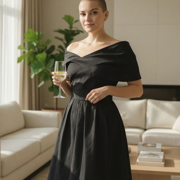 Elegant Asymmetrical Black Dress - Picture 5 of 5